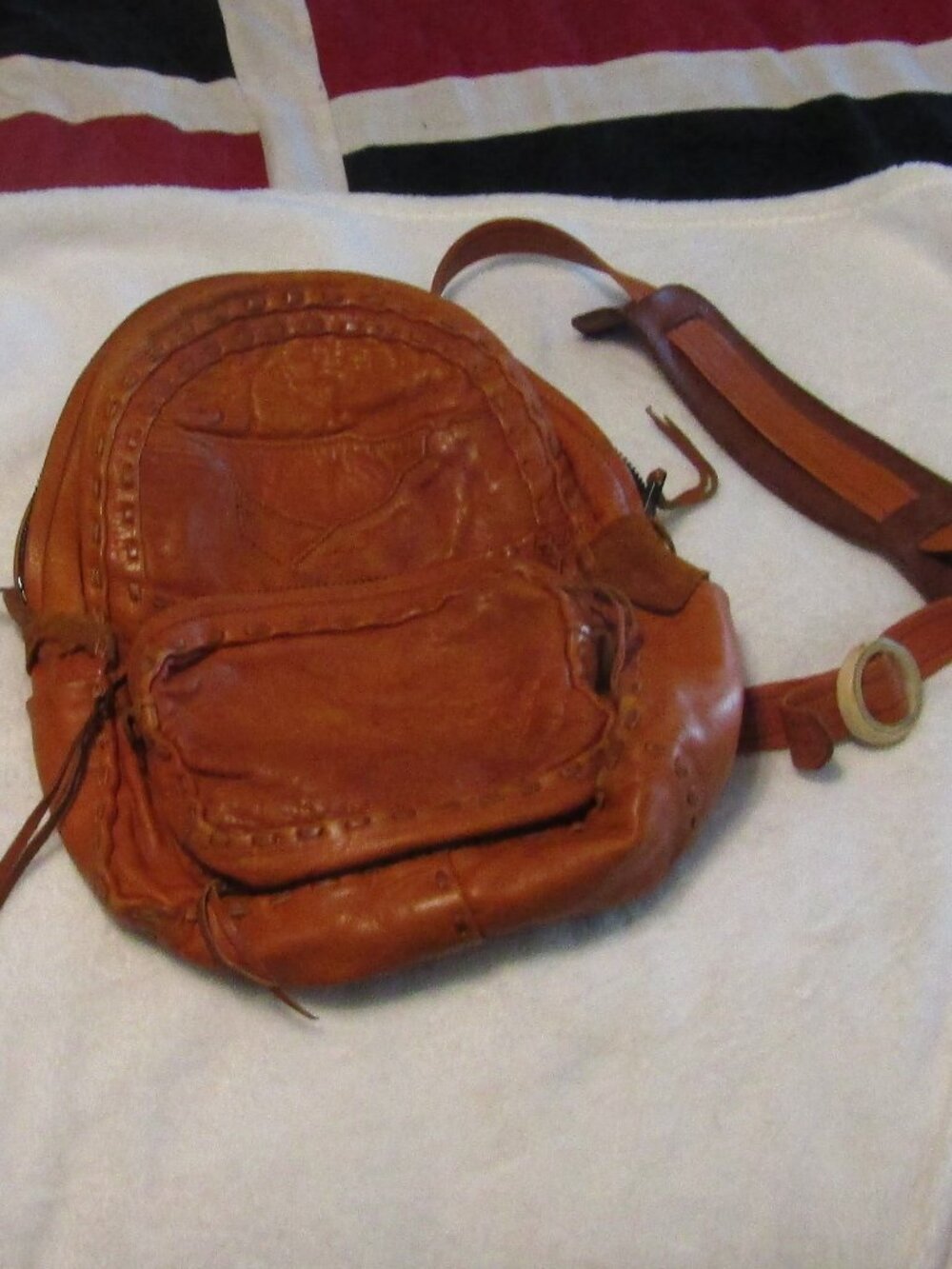 HTF Authentic FREE PEOPLE EAST END ARTISAN LEATHER BACKPACK Slouchy Amber Brown